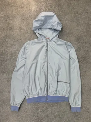 1998 Prada Baby Blue Nylon Hooded Lightweight Jacket