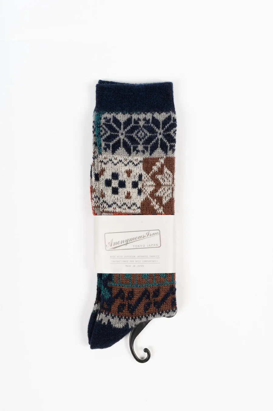 ANONYMOUS ISM MULTI JACQUARD PATTERN CREW SOCK