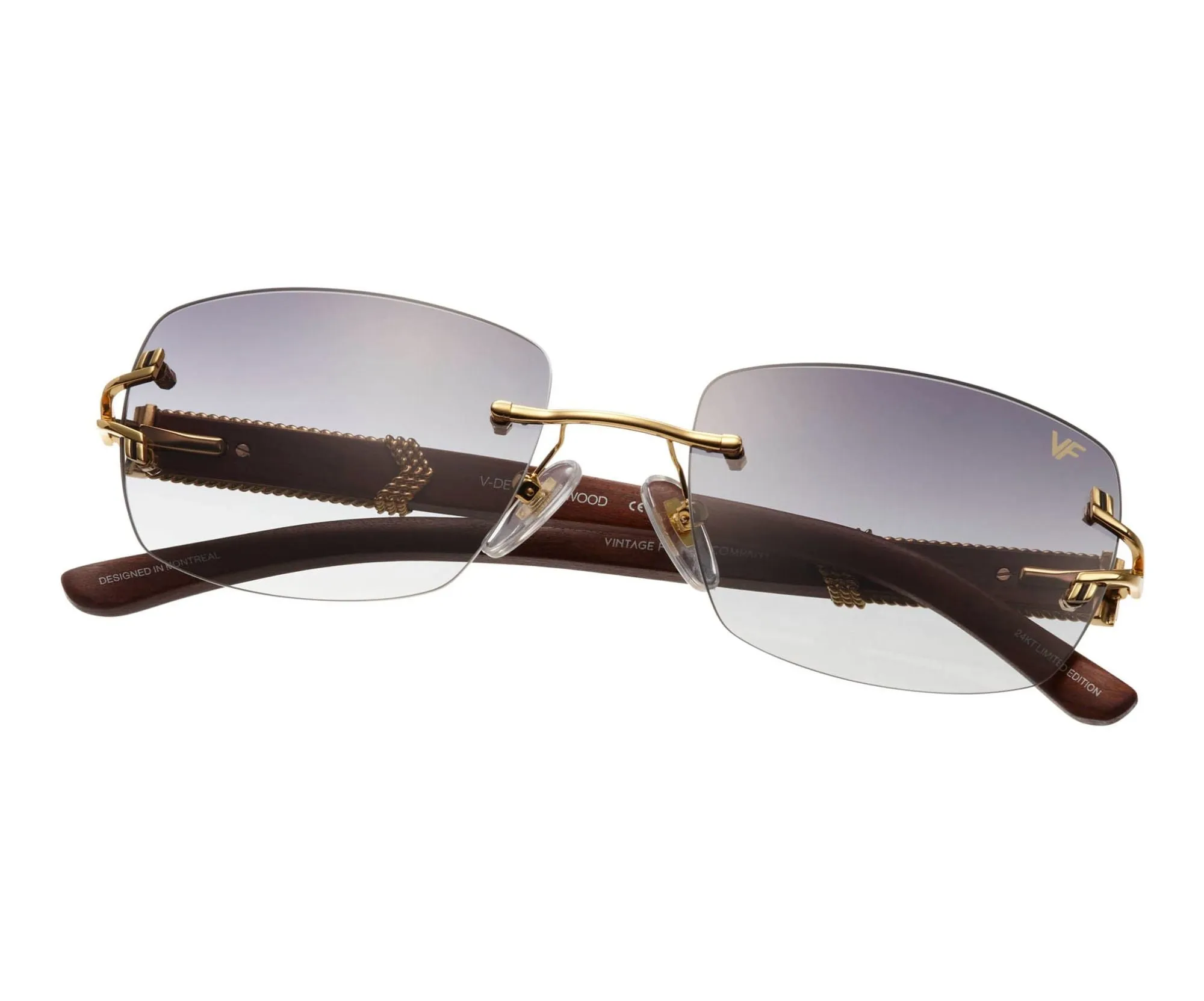 Bal Harbour Wood Edition Rimless Drill Mount 24KT Gold