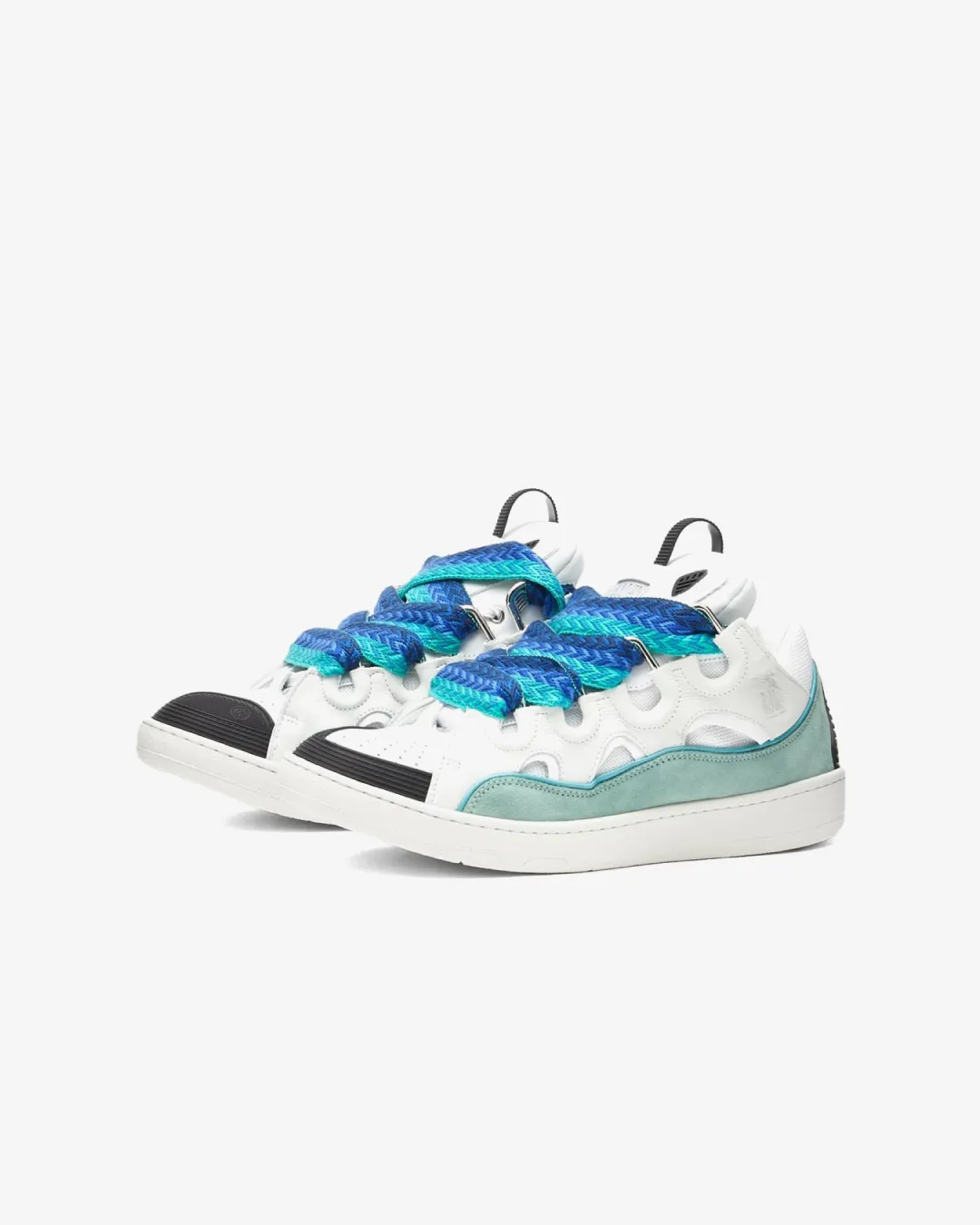 Lanvin Leather Curb 'White/Green' Suede Tennis Low-Top Sneakers