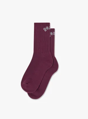 Large Rib Socks College Logo Wine