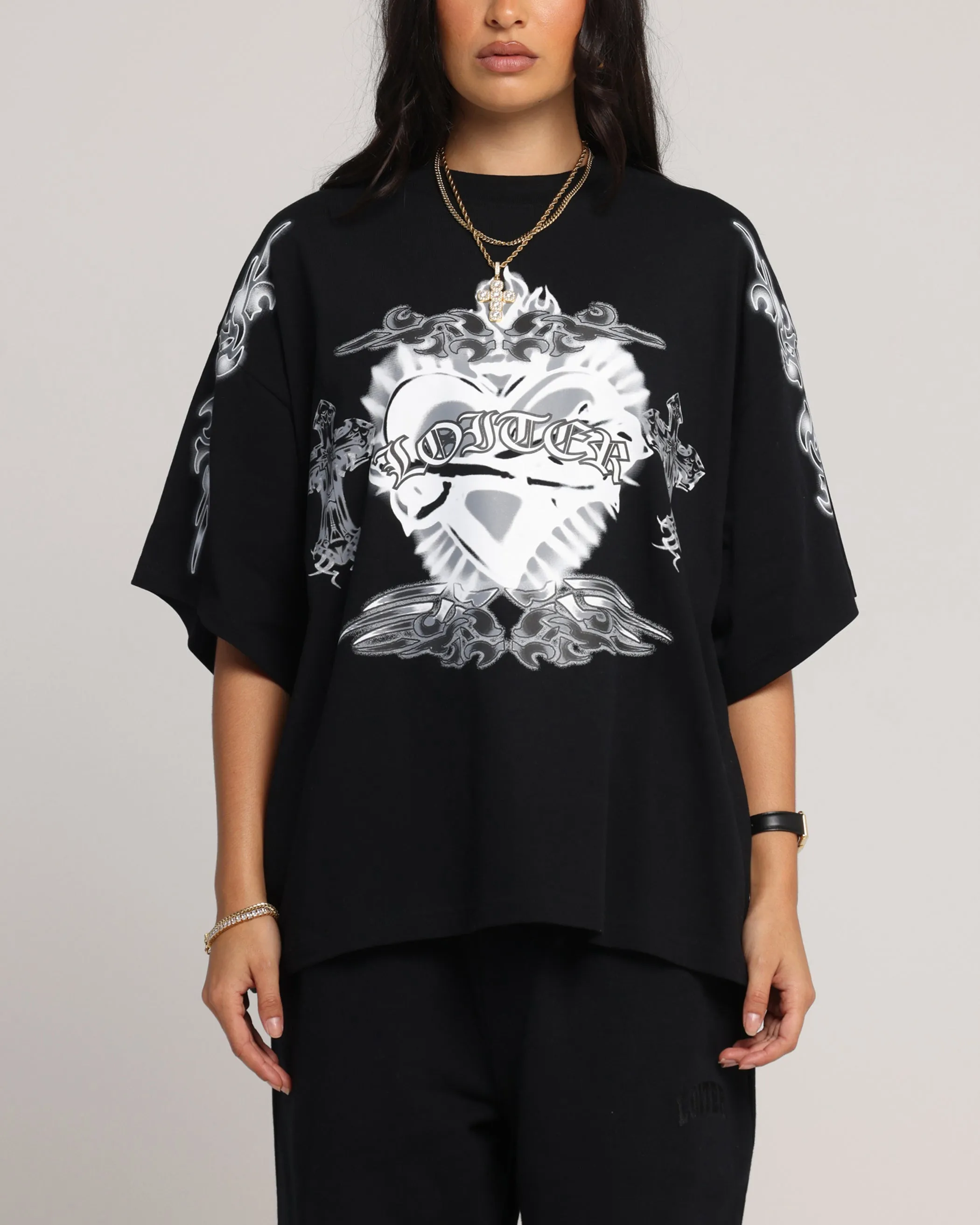 Loiter Hearts T-Shirt Black