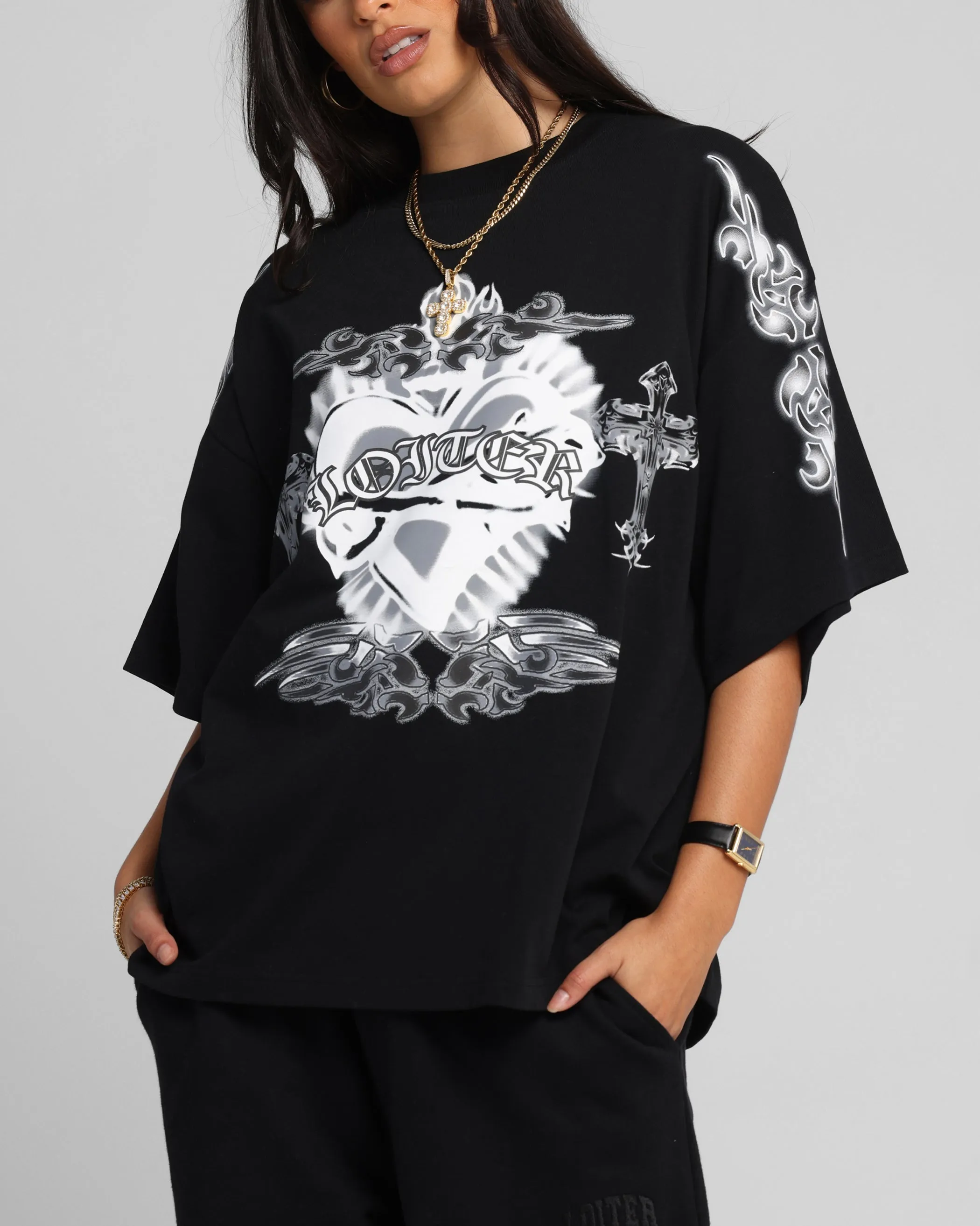 Loiter Hearts T-Shirt Black