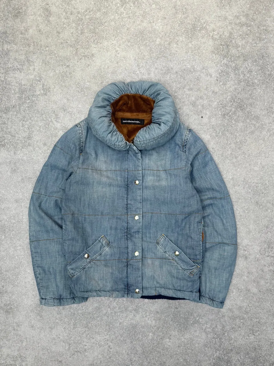 Mercibeaucoup Puff Collar Lightweight Denim Jacket