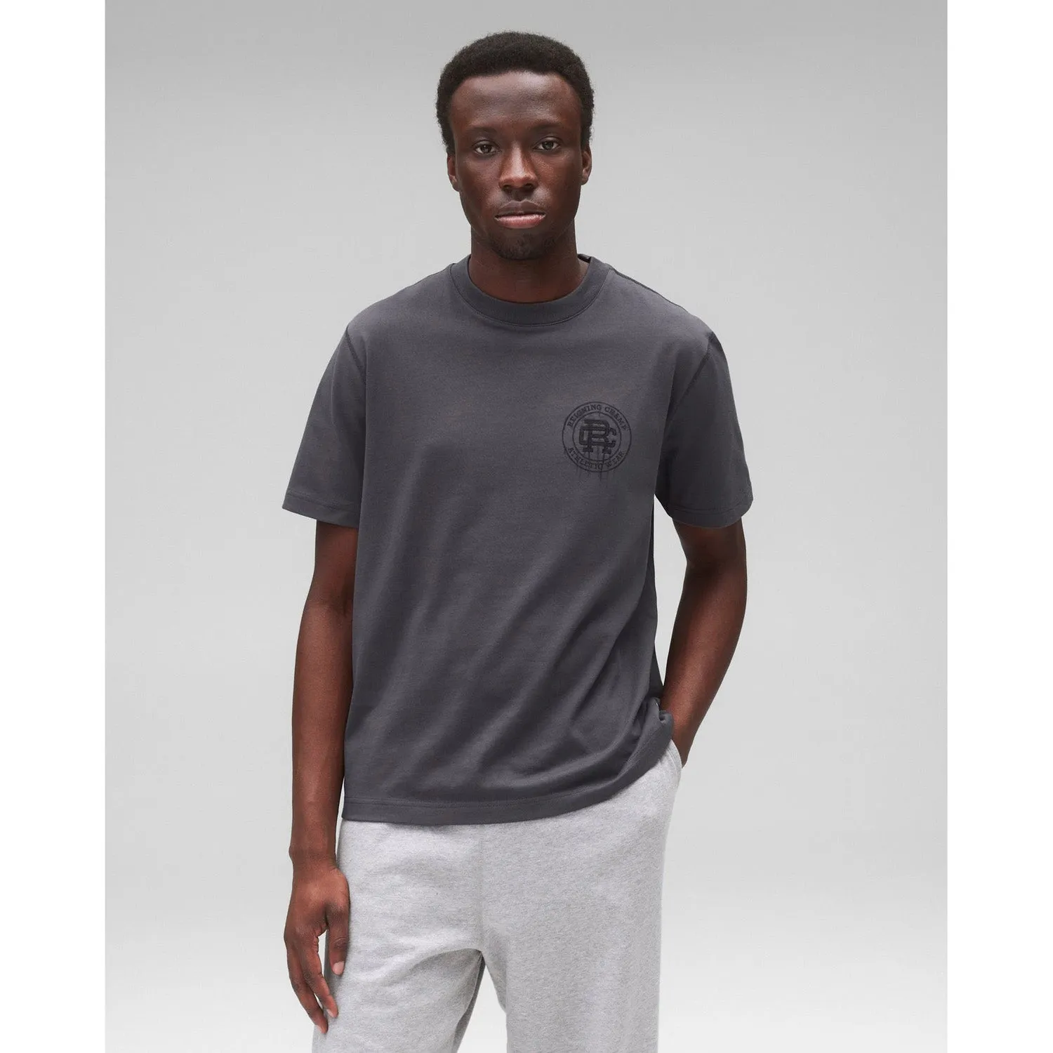 Reigning Champ Men Knit Midweight Jersey Water Colour T-Shirt Midnight Black