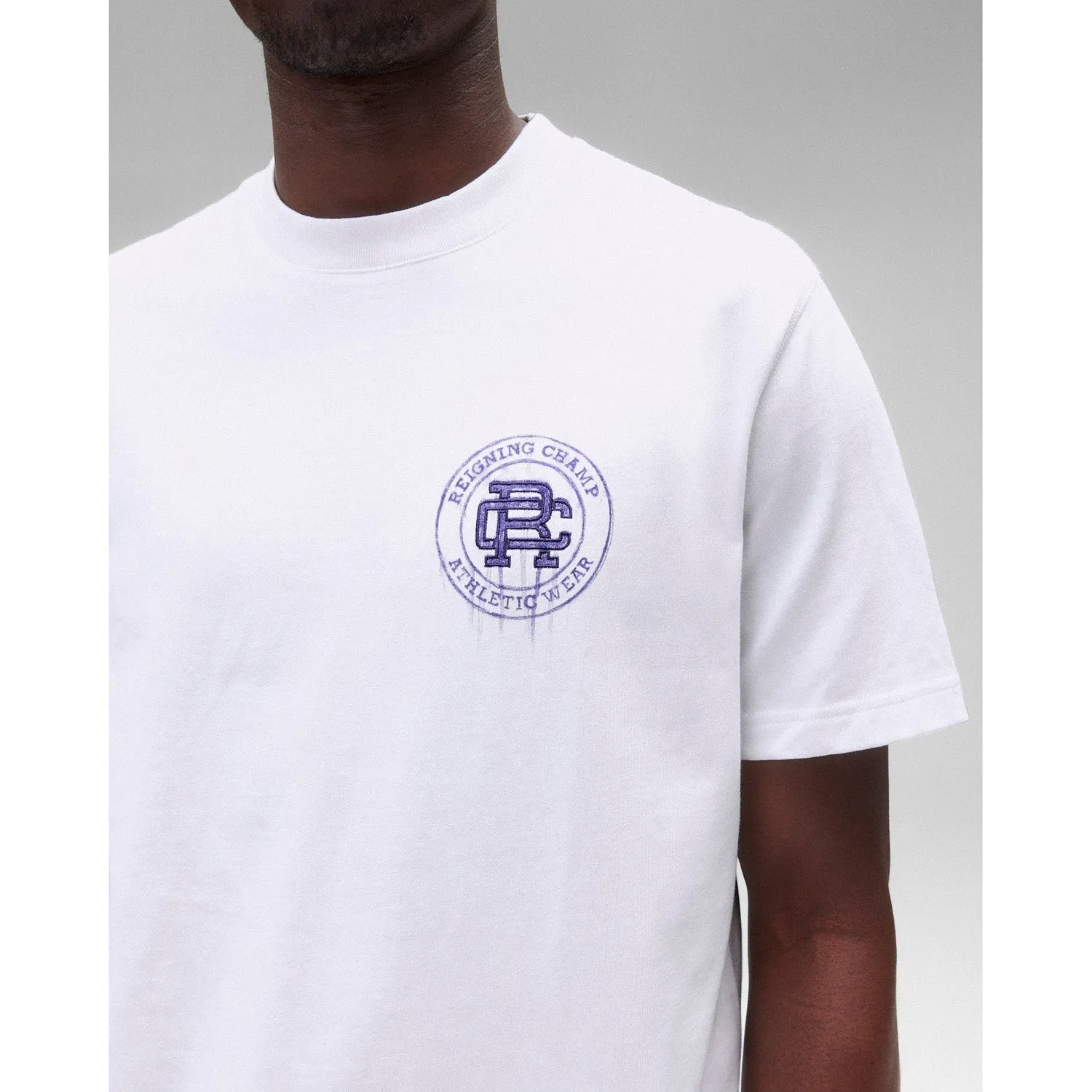 Reigning Champ Men Knit Midweight Jersey Water Colour T-Shirt White Purple