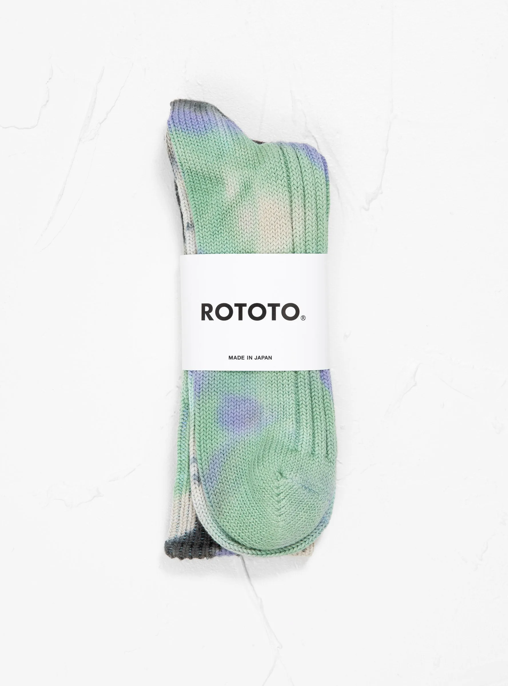 Tie Dye Chunky Ribbed Crew Socks Black. Mint. and Purple