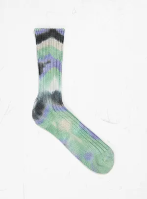 Tie Dye Chunky Ribbed Crew Socks Black. Mint. and Purple