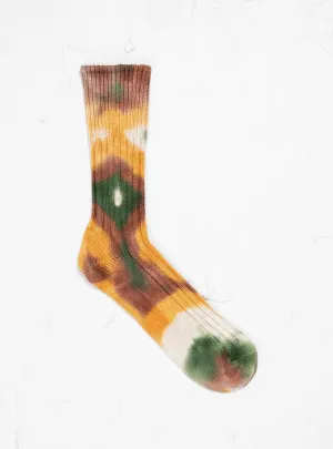Tie Dye Chunky Ribbed Crew Socks Green. Gold and Brown