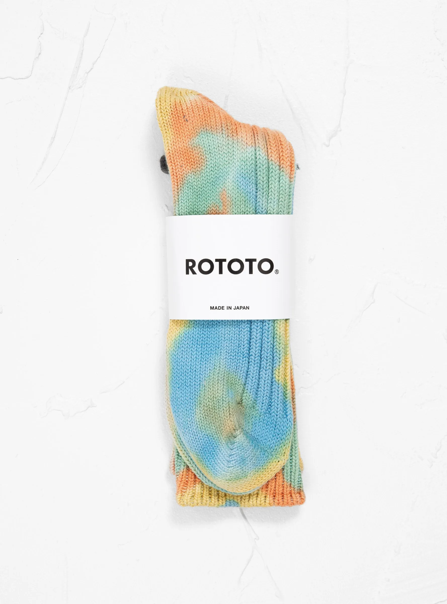 Tie Dye Chunky Ribbed Crew Socks Orange. Light Blue & Yellow