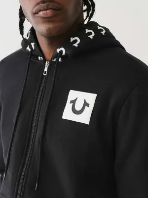 True Religion LOGO TAPE TRIM ZIP HOODIE Black