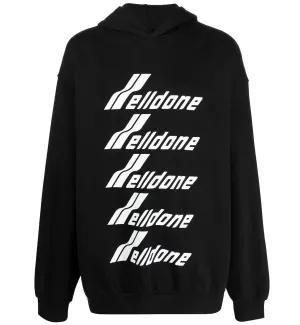 WE11DONE Multiple Front Logo Cotton Hoodie (Black)