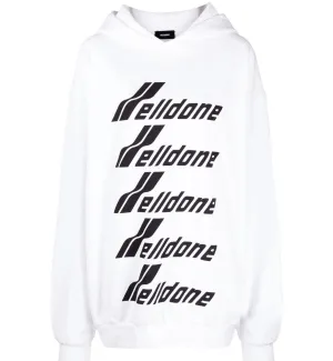 WE11DONE Multiple Front Logo Cotton Hoodie (White)