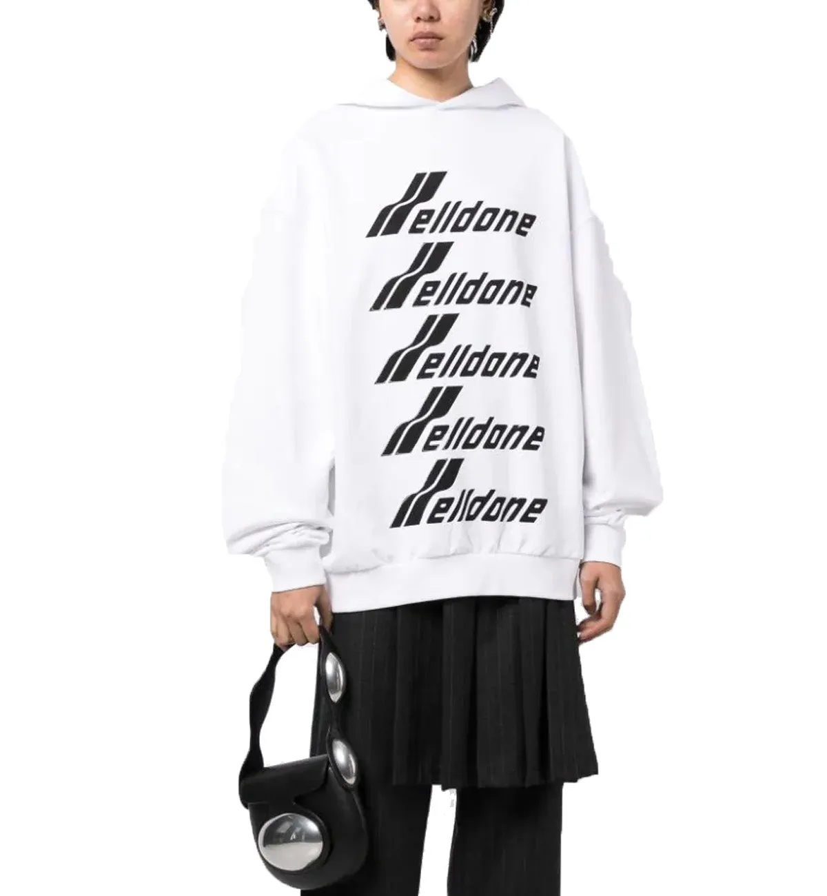 WE11DONE Multiple Front Logo Cotton Hoodie (White)