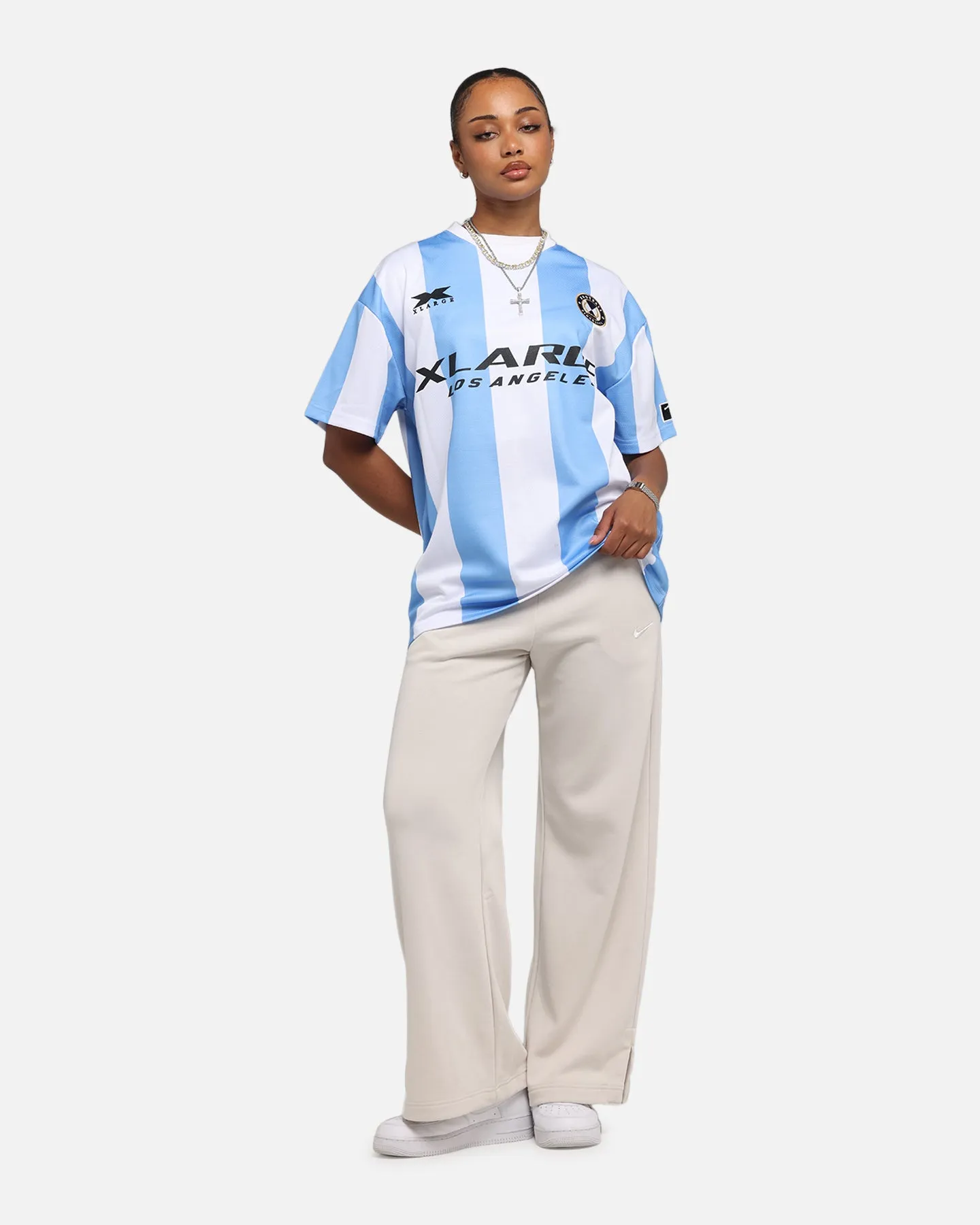 X-Large Slanted Football T-Shirt Blue/White