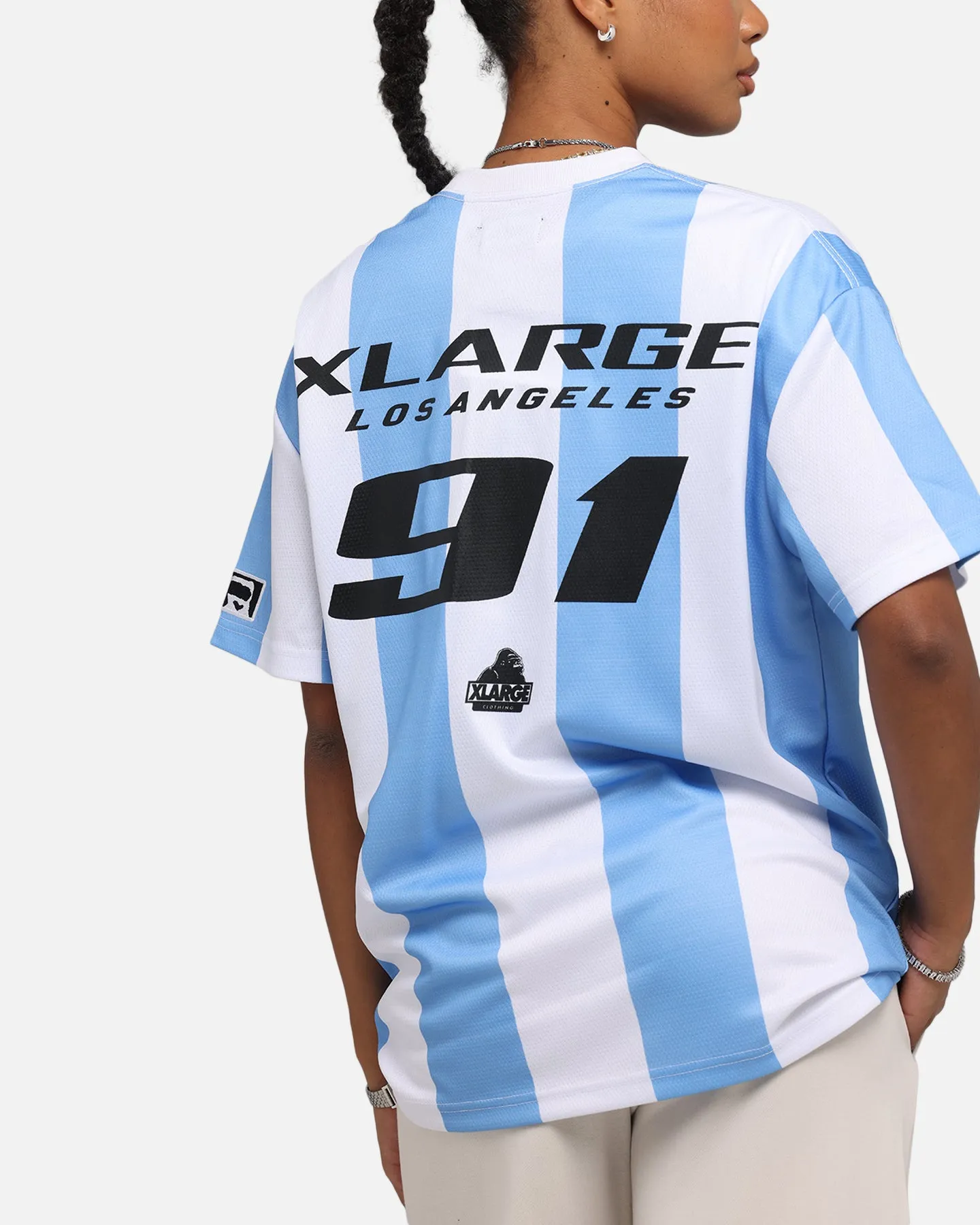 X-Large Slanted Football T-Shirt Blue/White