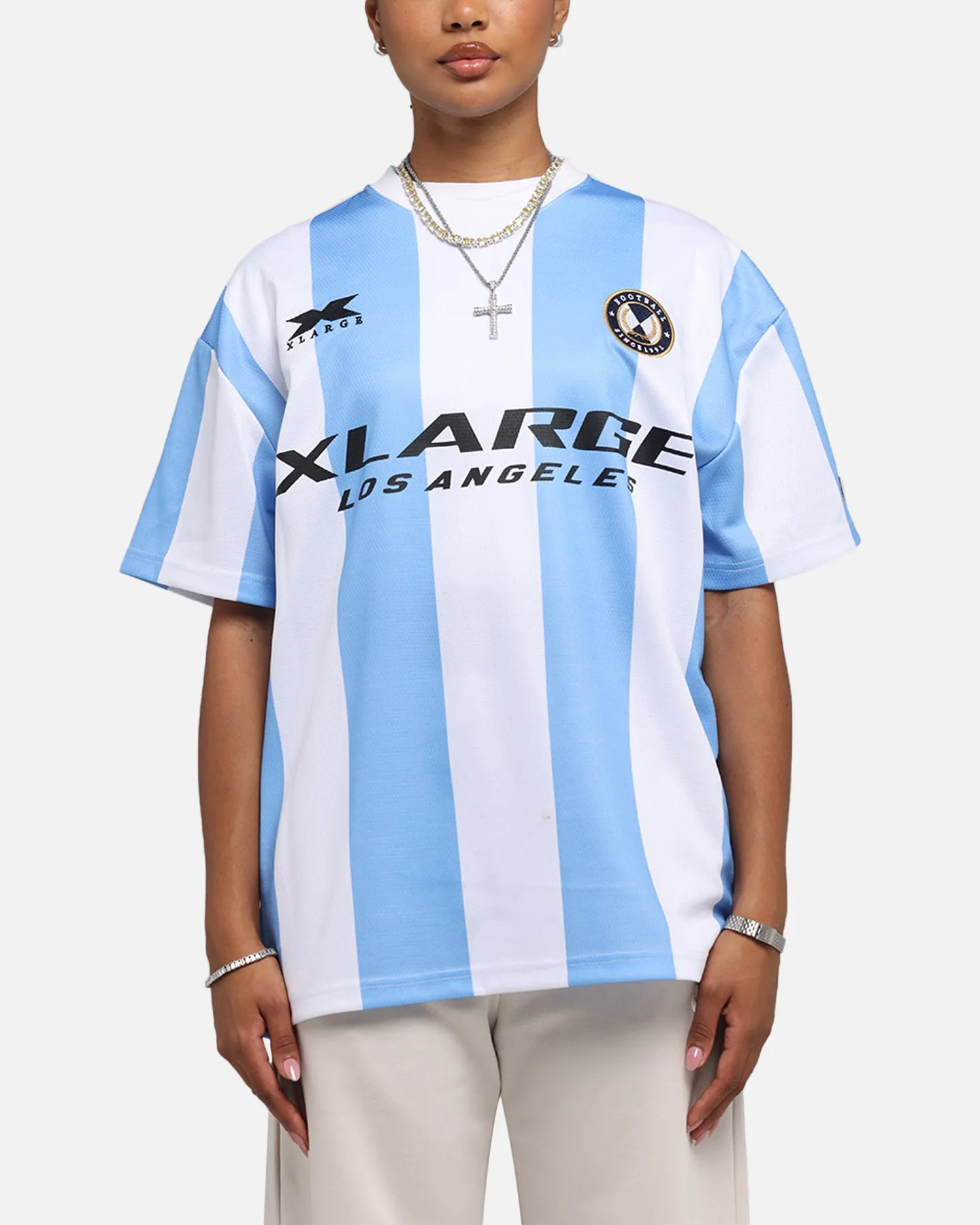 X-Large Slanted Football T-Shirt Blue/White