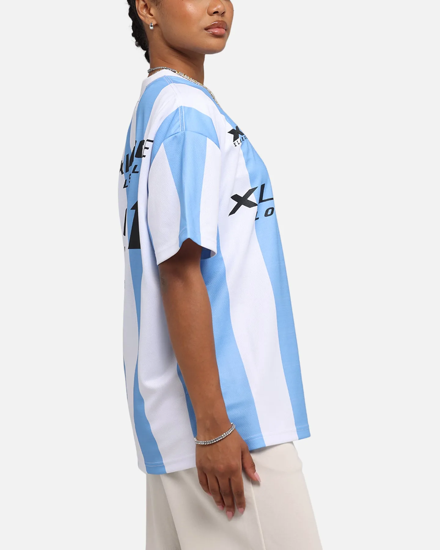 X-Large Slanted Football T-Shirt Blue/White