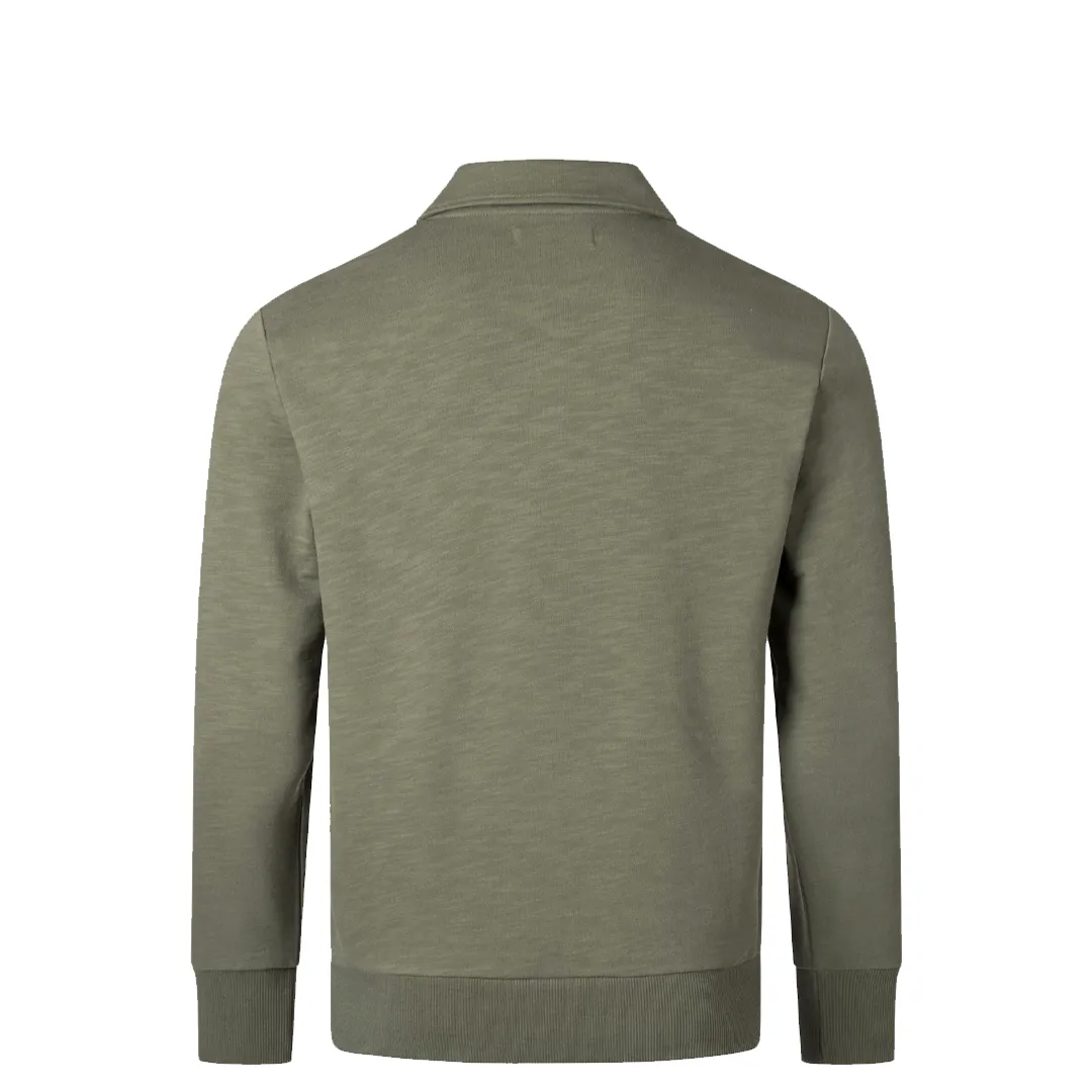 ZIP NECK COLLAR SWEATSHIRT LAUREL WREATH GREEN